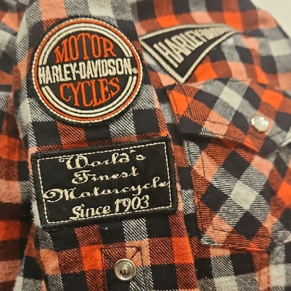 Harley-Davidson Plaid Pattern Checkered Button-Do… - image 13